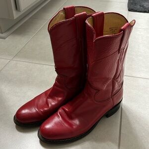 Vibrant Red Leather Western Boots